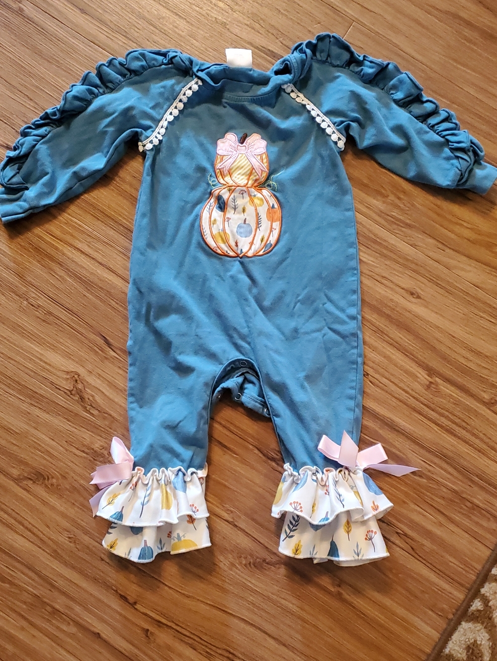 Teal Ruffle Pumpkin Baby Romper